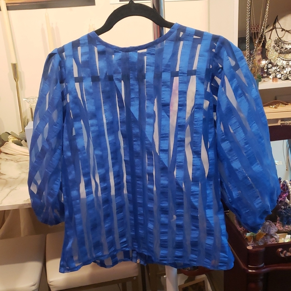 Vintage Blue Sheer Striped Blouse